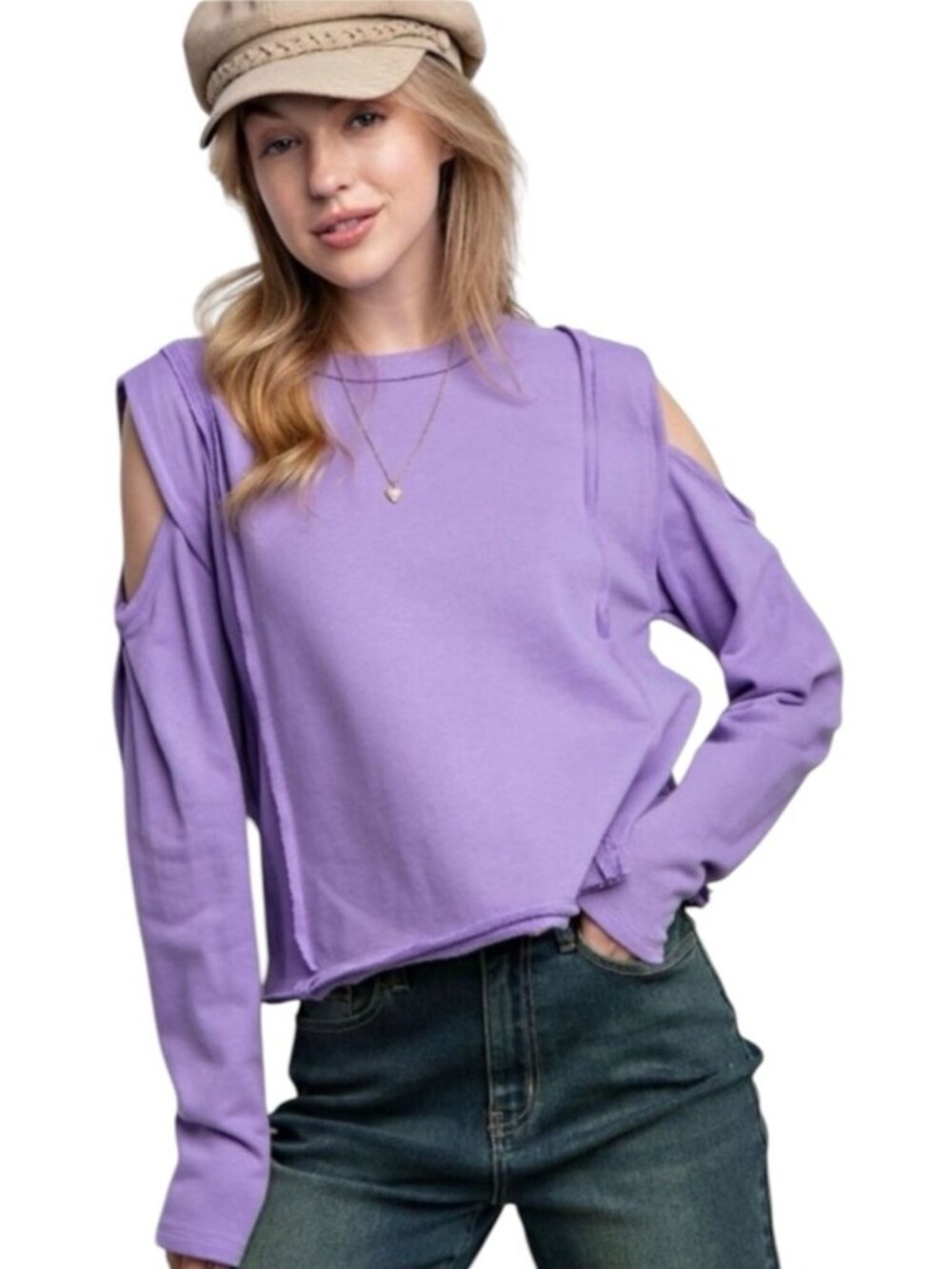 NWT - Easel Lightweight Lavender Cold Shoulder Sweatshirt - Size M